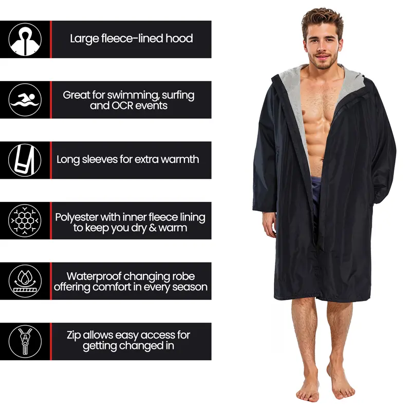 Unisex Adults Waterproof Windproof Changing Robe Hooded Outdoor Coat for Beach Swimming Surfing Warm Fleece Lining by Heatwave Thermalwear 2