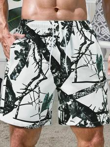 Men's Camo Print Tree Branch Boxer Brief Swim Shorts, Loose Casual Breathable Comfy Swim Shorts for Summer, Men's Swimwear for Beach Vacation