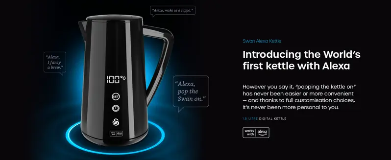 Product Introduction of 2025NEW-Swan SK14650BLKN Alexa Smart Kettle, LED Touch Display, Keep Warm Function, Stainless Steel Insulated, 1.5L, 1800W, Black 0