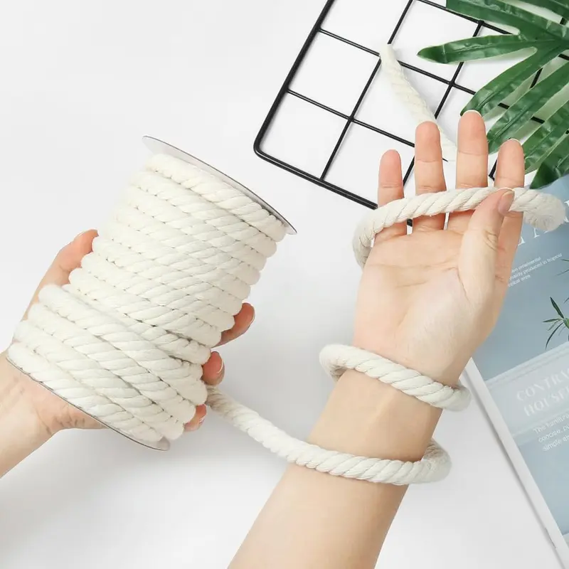 tenn well 10mm Cotton Rope, 33 Feet Thick Multifunctional Craft Rope for Macrame Knitting, Wall Hangings DIY Crafts and Decoration (Beige) 2