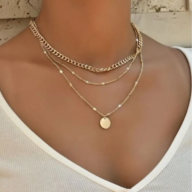 Women's necklace set, gold necklace, 2 round disc necklaces, daily wear jewelry gift