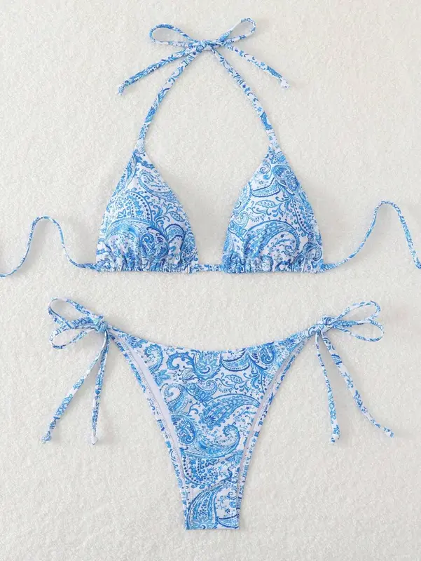 Backless Halter Bikini Set – Printed Two-Piece Swimwear for Summer Beach Days 4