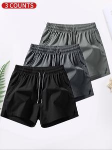 Men's Solid Drawstring Waist Shorts, Casual Pocket Zipper Split Shorts for Summer, Breathable Men's Bottoms for Daily Wear