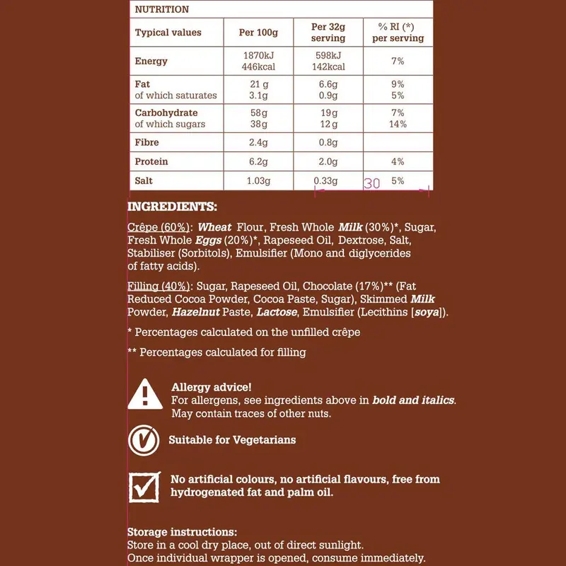 Tigreat French Chocolate Crepes Kid Treat Ready Snack Dessert Bags Pack 40 x 32g 5