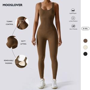 Mooslover UK Women's Yoga Ribbed One Piece Tank Tops Rompers Sleeveless Exercise Jumpsuits