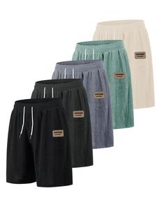 Men's Letter Patched Corduroy Shorts, Casual Loose Drawstring Waist Shorts for Fall & Winter, Men's Bottoms for Daily Wear