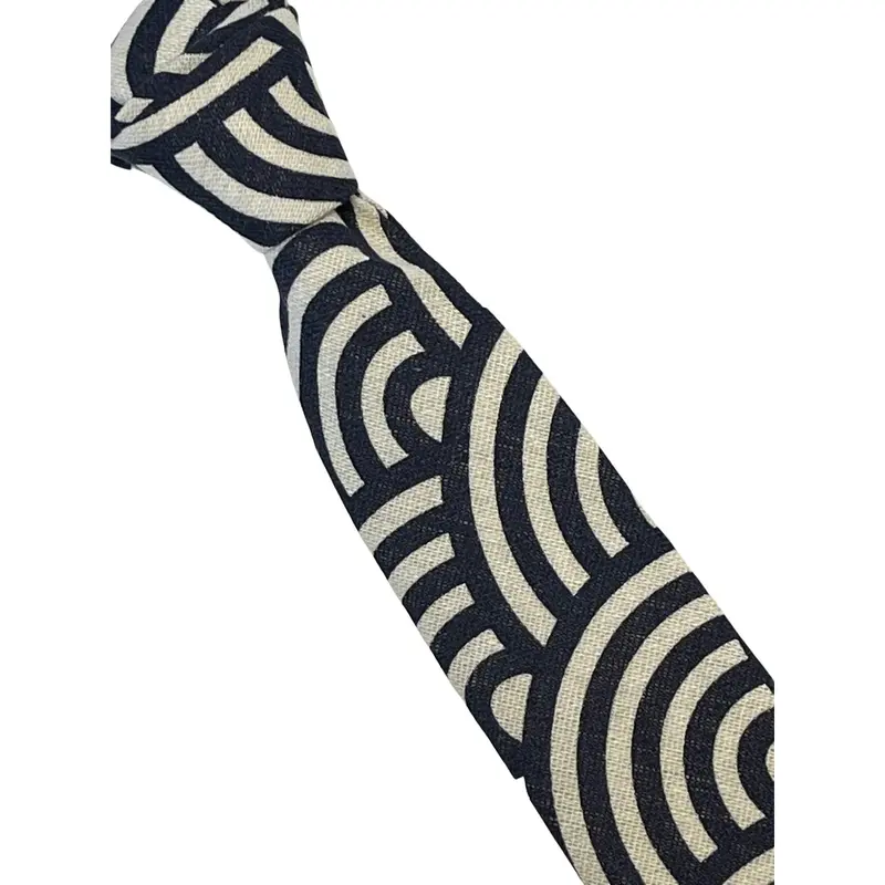 cream and navy blue rainbow design cotton mens tie 4