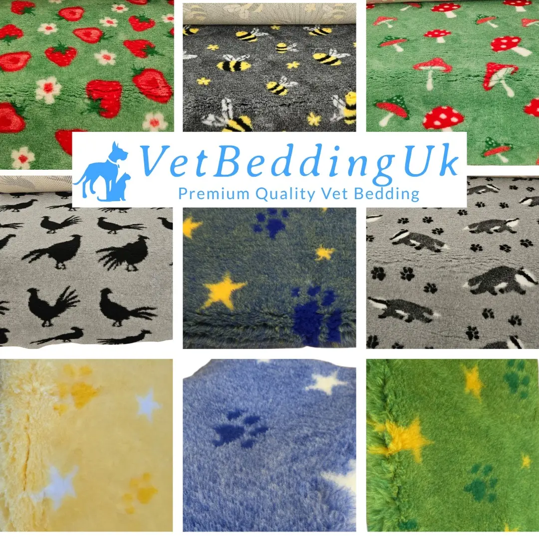 Vet Bedding - non slip - Strawberry Toadstool Badger Pheasant Stars