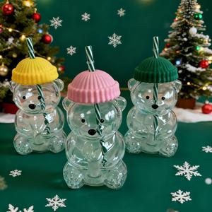 Easter gifts, Holiday gifts, Valentine's Day gift, Christmas gift, cartoon bear glass cup with straw, creative cartoon water cup wholesale, teddy bear cup, cute little bear water cup.