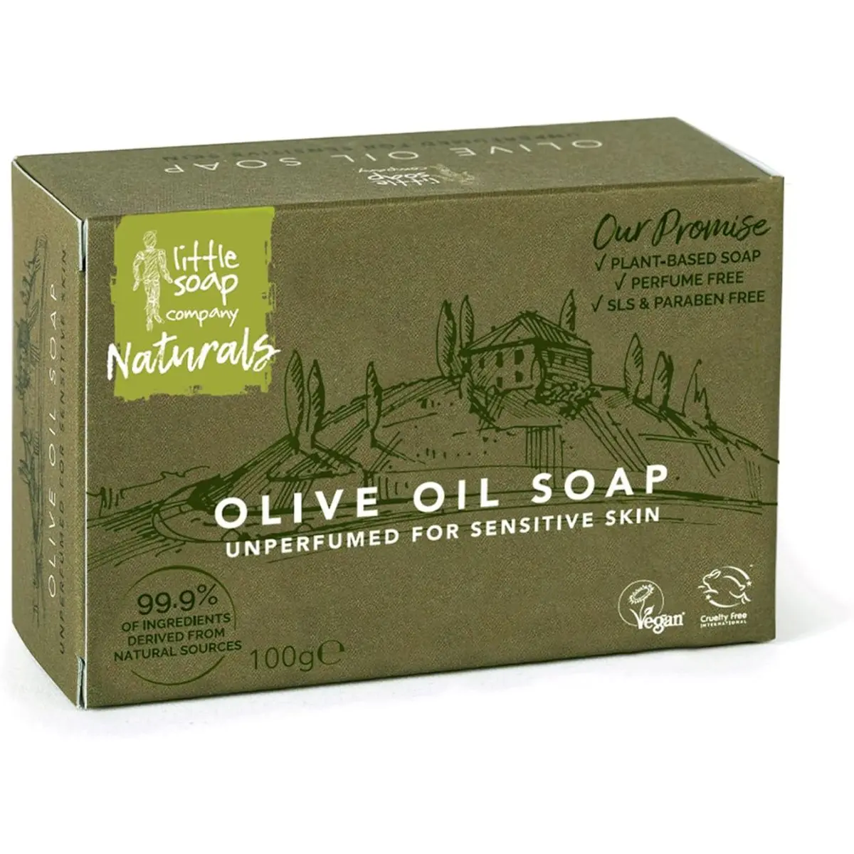 Little Soap Olive Oil Soap Bar - Vegan, Cruelty Free, No SLS or Parabens, Mediterranean Range, Bar of Soap Perfect for Sensitive Skin, Natural Eco Friendly Body & Hand Soap, 100g (Olive) Cleanser Gentle Moisturizing Nourishing Synthetic Comfort Cleansing