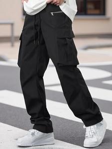 Men's Solid Flap Pocket Cargo Pants, Regular Fit Casual Street Fashion Trousers for Daily Wear, Men's Bottoms for All Seasons, Menswear