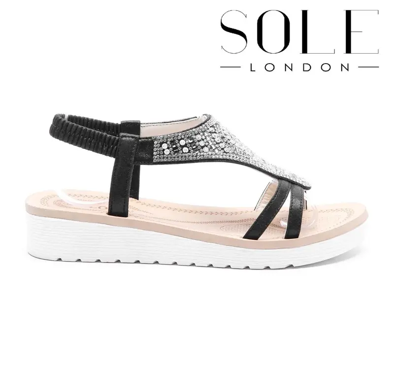 Ladies Summer Diamante Flat Low Heel Wedge Sandals - Women's Footwear - Girl 1