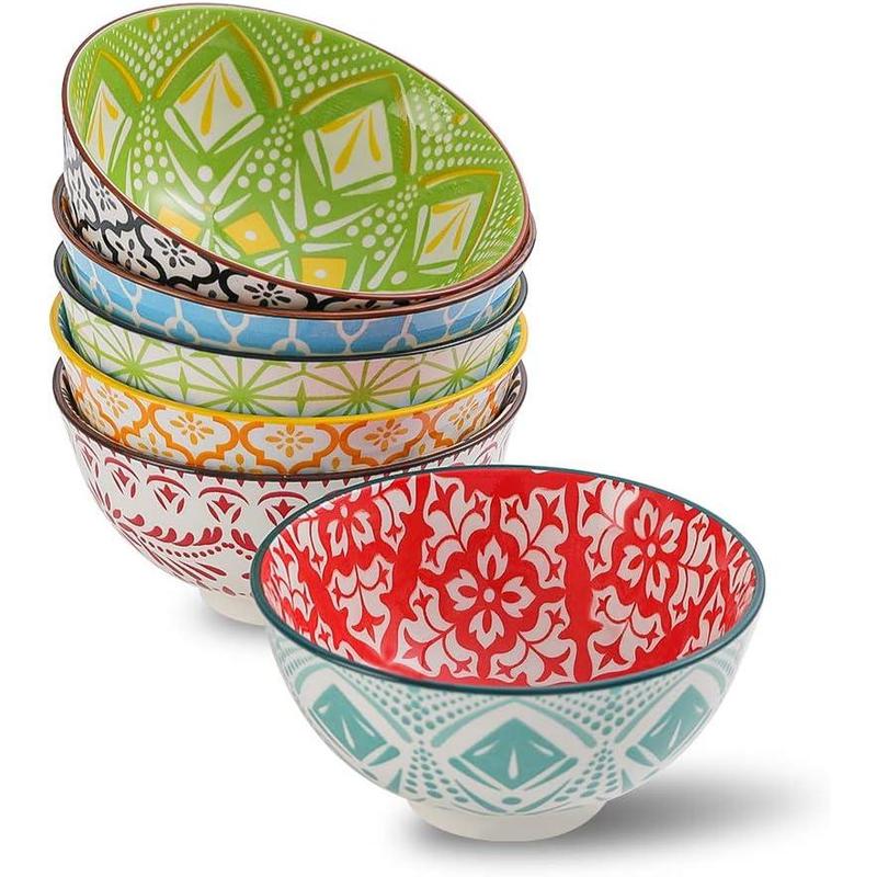 Porcelain Dessert Bowls Cereal bowl - Ceramic Bowl Set of 6 - Colorful Small Bowls for Ice Cream | Soup | Cereal | Rice | Snack | Side Dish | Condiment Microwave and Dishwasher Safe -4.75 Inch(10OZ) 6