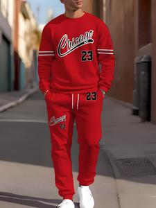 Men's Letter & Number Print Sweatshirt & Pants Two-piece Set, Regular Fit Casual Long Sleeve Pullover & Jogger Pants for Daily Wear, Men's Two-piece Outfits for All Seasons