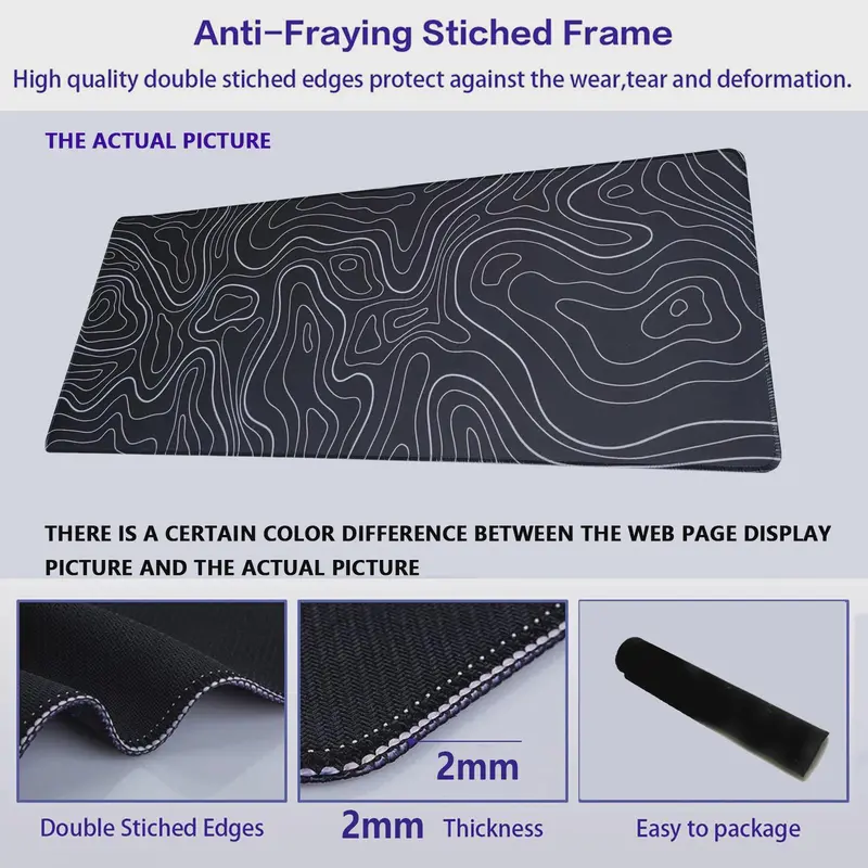1Pcs Gaming Mouse Pad Large Keyboard Pad 31.5 x 11.8in Topographic Mouse Pad Black and White Mouse Pad for Keyboard with Anti-Sl 4