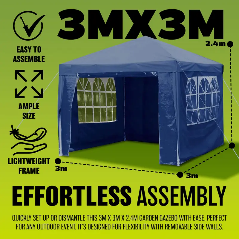 3M X 3M Waterproof Gazebo Outdoor Garden Beach Party Wedding Structure Decor Diy 3
