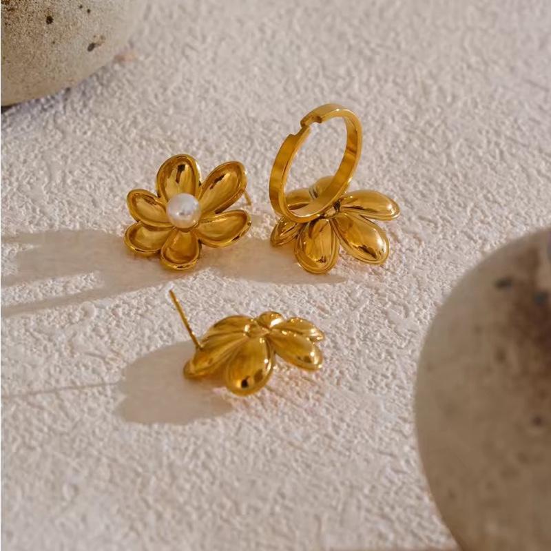 Devi Flower Gold Plated Earrings and Ring Set for Women and Girls Gift 6