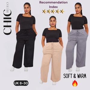 ChicHero Premium Ribbed Thicker Jersey Stretch Wide Leg Comfy Trousers with Drawstrings & Pockets High Waist Pants for Women Winter Casual Straight Leg Black Friday Sale - Boho