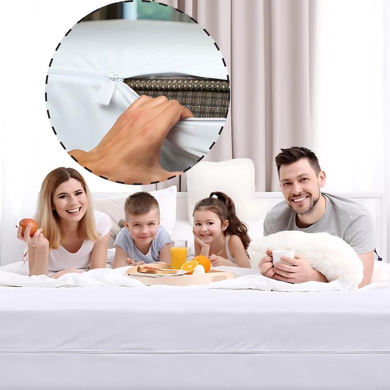 Waterproof 6 sided Encasement  Zipped Mattress Protector cover, Bed Bug Proof ,30cm Fitted Skirt for Kids and Adults Bedding White All Size 7