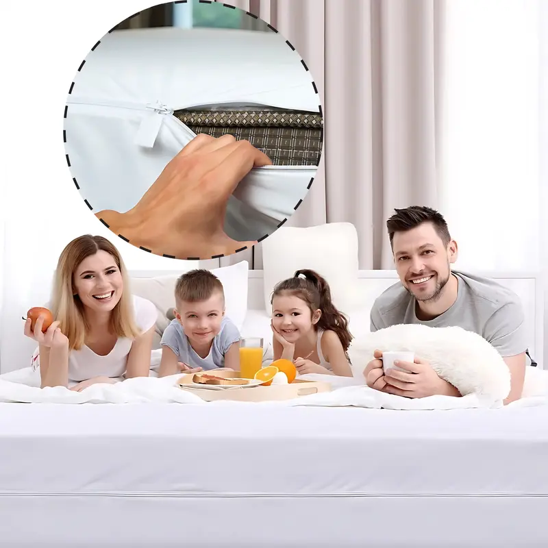 Waterproof 6 sided Encasement  Zipped Mattress Protector cover, Bed Bug Proof ,30cm Fitted Skirt for Kids and Adults Bedding White All Size 7