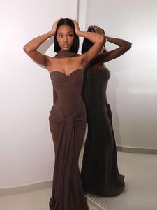 Women's Plain Bodycon Tube Dress with Scarf, Elegant Fashion Casual Dress for Party Dating Wear, Ladies Dress for Summer, Formal Womenswear