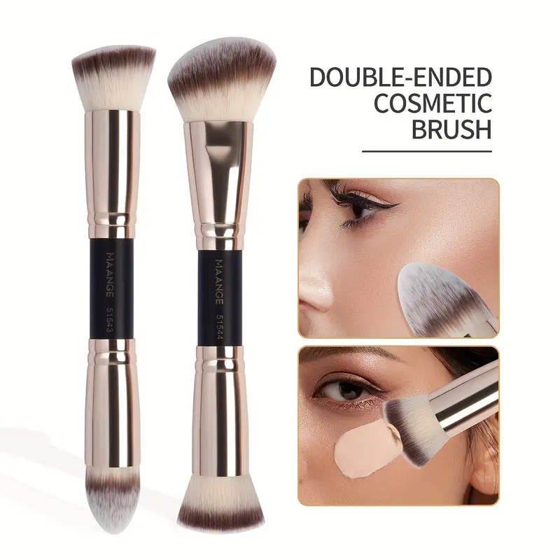 2 Contour Foundation Make-up Brushes, Easy To Carry, Suitable for Travel, BB Cream Application, Women's Gift Double Head Foundation Make-up Powder Blusher Brush, Two Three Color Soft Hair Beauty Tools, Face Repair Brush, Powder Brush, Makeup Brush 1