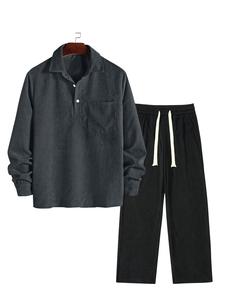 Men's Corduroy Shirt & Pants Set, Loose Casual Long Sleeve Button Front Top & Trousers, Men's Spring & Fall Clothes
