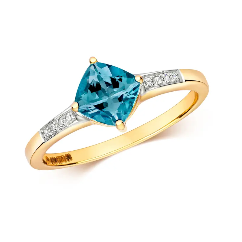 9ct Yellow Gold London Blue Topaz and Diamond Ring, Sizes J to Q (478) 0