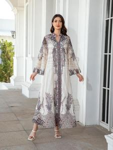 Women's Plants Print Long Sleeve Dress, Elegant Arabic Dress, Muslim Clothing for Women, Islamic Muslim Clothing