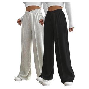 Women's Solid Color High  Wide Leg Sweatpants, Fashionable Casual Comfortable Long Pants Suitable for Daily Wear Outdoor Sports, Simple Style Women's Autumn Winter Bottoms, Loose Pants Women's Sports Casual , Sports Casual,  cargo  pants  women tighten