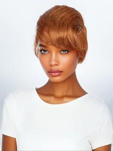 Short Wigs for Women, Gorgeous Fluffy Wigs with Blunt Bangs, Human Hair Wigs for Party, Daily Use