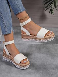 Women's Fashionable Solid Color Buckle Strap Wedges Sandals, Girl Thick Sole Slingback Sandals, All-match Casual Versatile Comfortable Walking Shoes, Chunky Sandals, Footwear