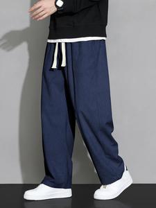 Men's Solid Color Drawstring Waist Corduroy Pants, Loose Casual Comfy Straight Leg Trousers for Fall & Winter, Men's Bottoms for Daily Wear