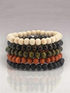 5pcs/set Simple Wooden Beaded Bracelet, Stretchy Rosary Bracelet, Casual All-match Trendy Bracelet Jewelry for Daily Wear, Casual Fashion Stackable Bracelets for Men & Women, Gifts for Wife