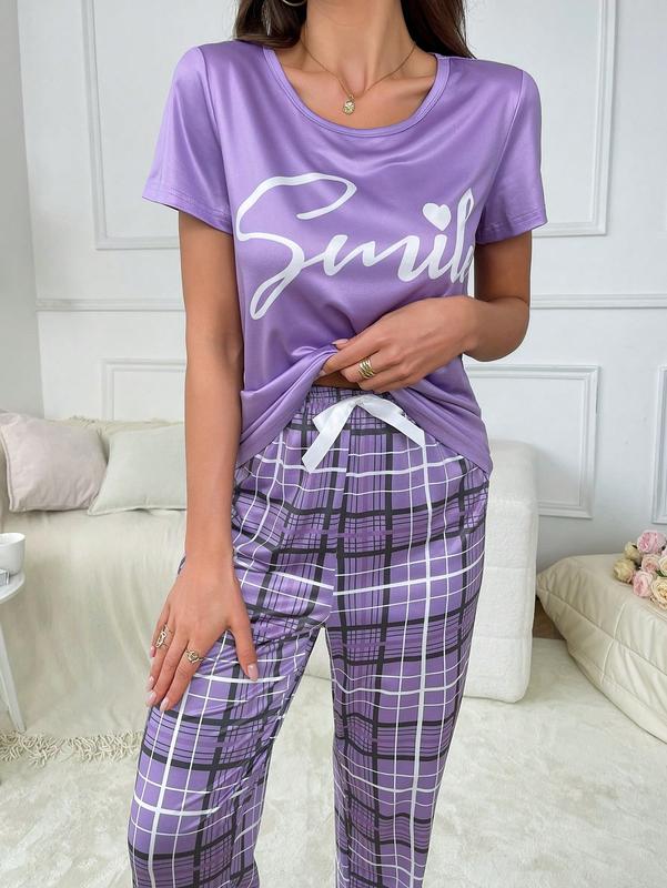 Women's Printed Plaid Casual Pajama Set 2