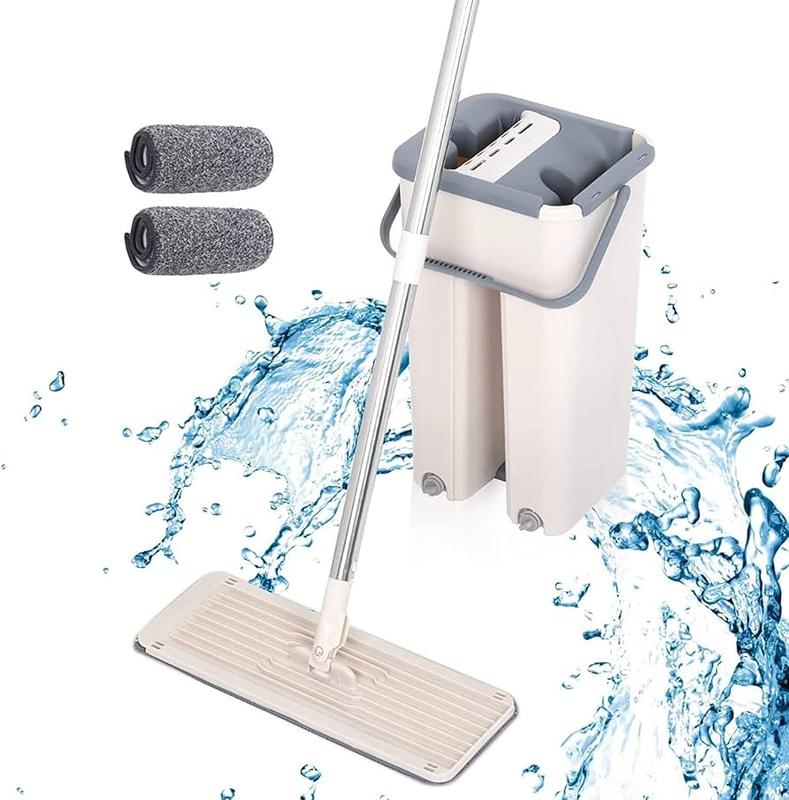 Magic Mop and Bucket Set with Self-Wringing System – 360° Swivel, Adjustable Stainless Steel Handle, 2 Reusable Microfiber Pads – Hands-Free Floor Cleaner for Easy Home Cleaning on All Floor Types 1