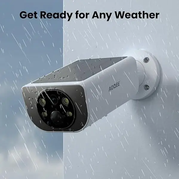 AOQEE Security Camera Outdoor Wireless Solar - 2K CCTV Camera Systems, Battery Operated Home/House Security, PIR Detection, IP65, Colour Night Vision, SD card/Cloud Storage, Works with Alexa S1 Recording White 5