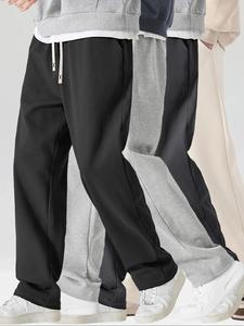 Men's Solid Color Drawstring Waist Straight Leg Pants, Loose Casual Comfy Slant Pocket Design Draped Trousers for Spring & Fall, Men's Bottoms for Daily Wear