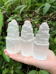 Selenite Tower Ornament, 10cm/4inch Stone Selenite Tower Decoration, Candle Holder, Ideal Gift for New Year, Christmas, Valentine's Day