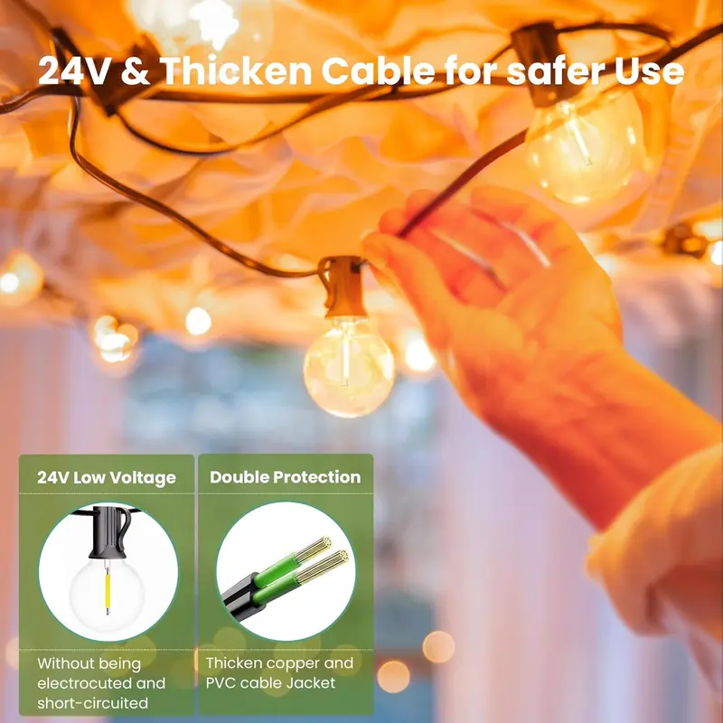 String Lights Remote Controlled, 200FT/60M Festoon Lights Outdoor Waterproof IP45, 100+4 Shatterproof G40 Bulbs, 2500K Warm White for Garden, Yard, Wedding, Patio, Terrace, Party 1