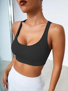 Women's Plain Criss Cross Sports Bra, Sporty Breathable Backless Bra for Yoga Gym Workout, Ladies Sportswear Underwear for All Seasons, Sports Seamless Lingerie Top, Back to School, Summer Outfits 2024, Feminine Tops Workwear For Women, Posh Clothes Women