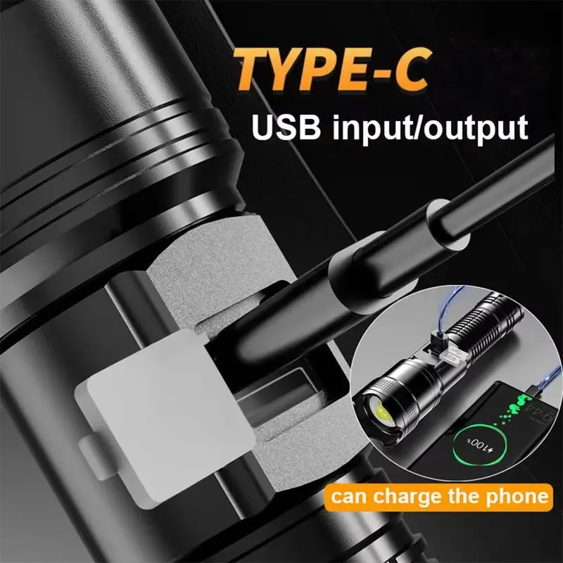 1600000LM Super Bright Flashlight USB Rechargeable LED Long Range Tactical Torch Outdoor Waterproof Camping Fishing Lantern 3 Modes Long Shot 2000M 1