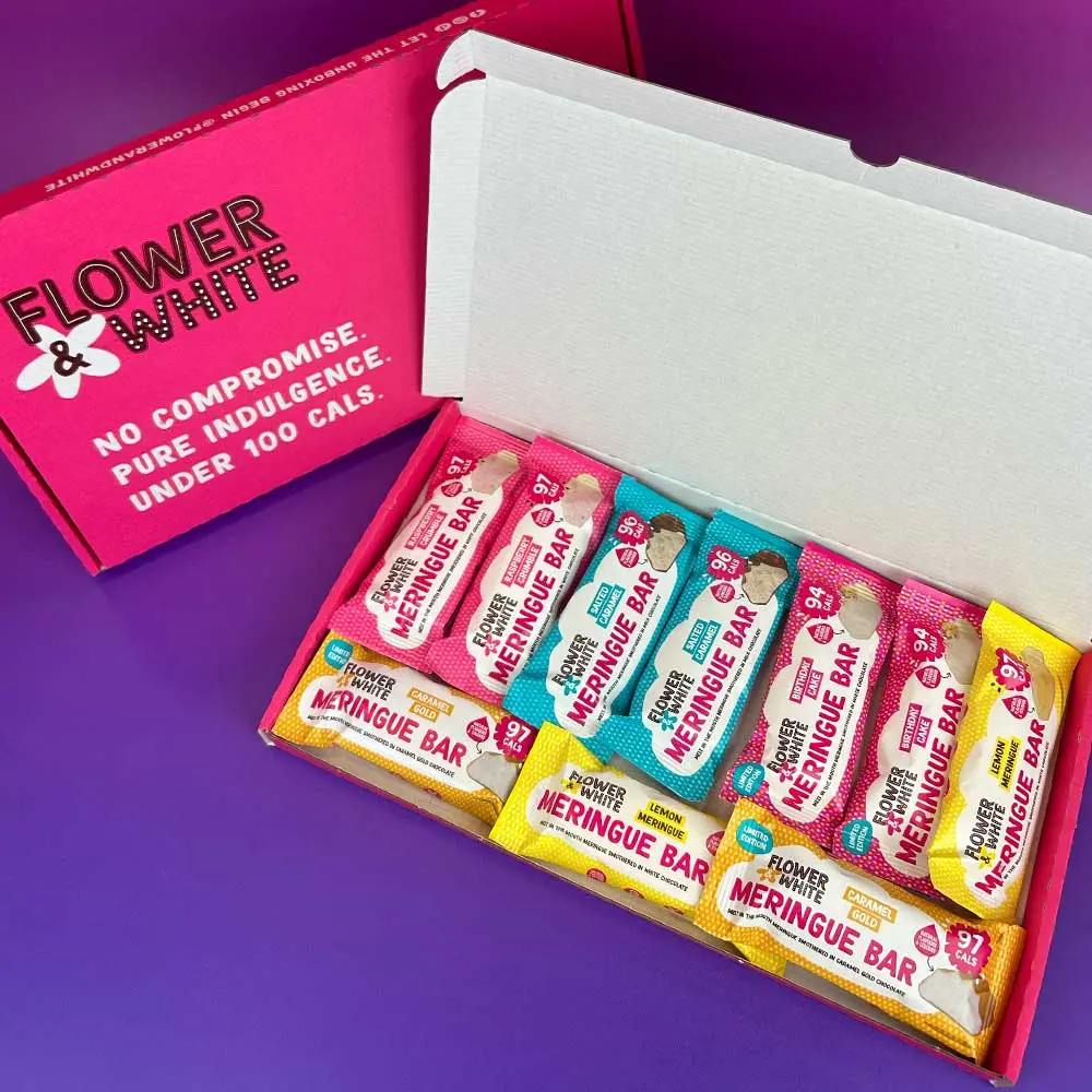 Flower & White Fan Favourites Mini Meringue Bar Bundle (10 x 20g) - Under 100 Calories Per Bar, Vegetarian, Gluten-Free (Worth £21.90)