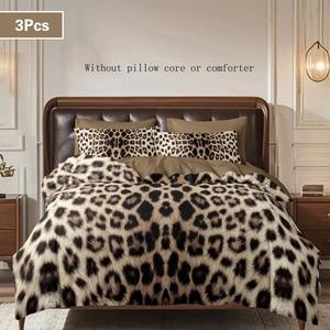 Leopard Print Duvet Cover Set, 3 Counts/set Including 1 Duvet Cover & 2 Pillowcases without Filler, Soft Comfortable Bedding Set for Home Bedroom, Decorative Duvet Cover