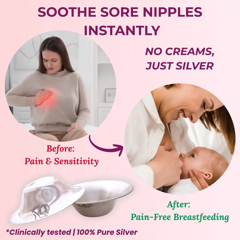 Ideares Silver Nipple Shields for Nursing Newborn, 999 Silver Nursing Cups for Breastfeeding 5