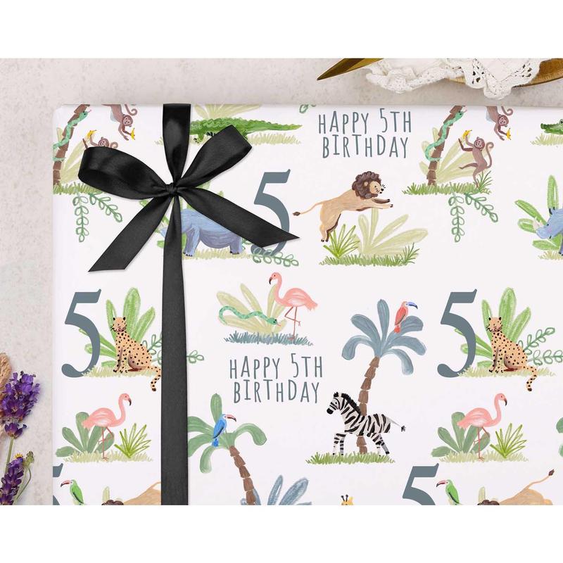Safari Animal 5th Birthday Wrapping Paper 1