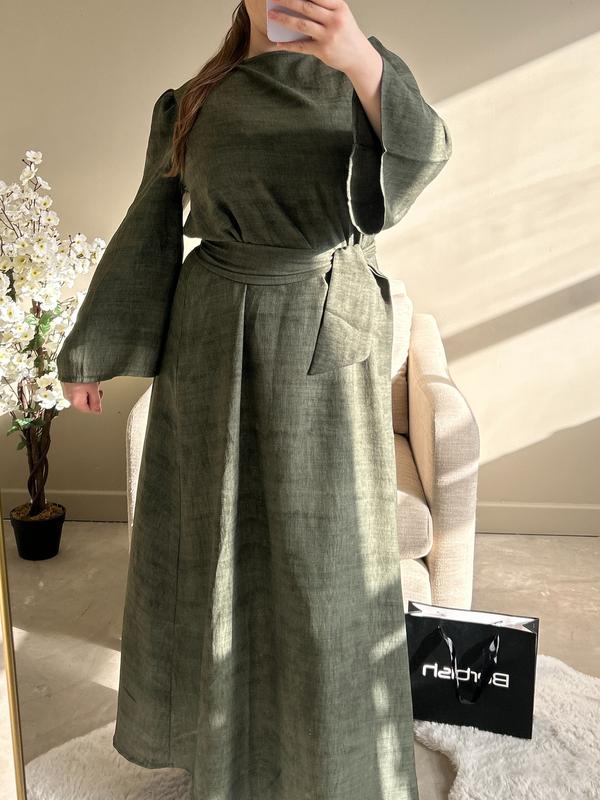 BERBISH marble print  dress with belt Womenswear Long Sleeve Summer spring dress Breathable Comfortable Fits Fashion 5