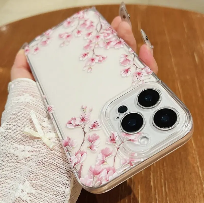 Transparent White Flowers Pattern Liquid Silicone Mobile Phone Case for Apple iPhone 16 Pro Max - Shockproof and Anti-Fall Protection - Protective, Cover. 1