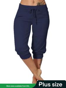 【 Plus Size】 Solid Color Capri Pants, Casual Comfy Casual Soft Fit Capri Trousers for Daily Wear, Trousers for Women, Women's Bottoms for Summer, Womenswear, Casual Loose Pants, Clothes for Women, Casual Minimalist Trousers
