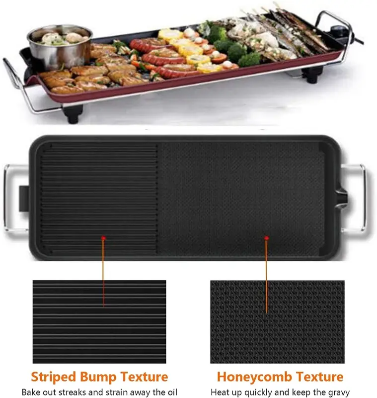 Electric Teppanyaki Table Grill Griddle BBQ Barbecue Hot Plate Smokeless Pan 5